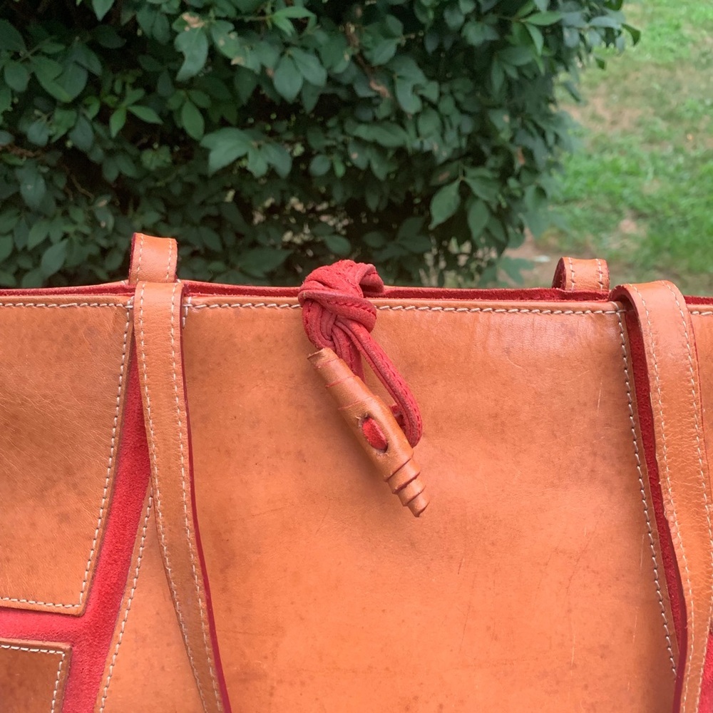 Claudia Firenze brown leather bag with red suede - Picture 3 of 8